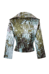 leichte Jacke mit Bindegürtel und Tulpenkragen aus Duchesse mit Motiv Japanese Garden der Art Edition