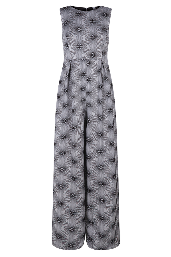 Hosenkleid ohne Arm in floralem Viskose Jacquard in grau schwarz