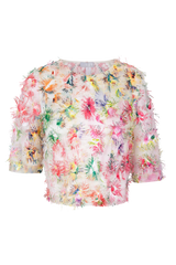 Maßgefertigtes Blusentop aus bunter Laserspitze und hochwertigem Reißverschluss