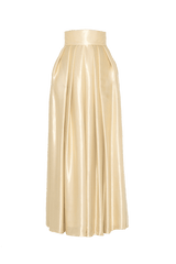 Faltenrock mit hoher Taille und sehr breitem Bund in Maxi Länge aus gold schimmernder feiner Seide