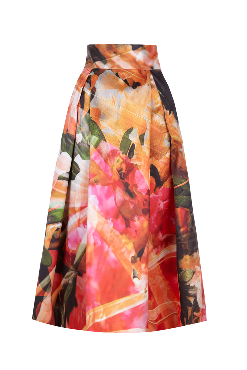 Faltenrock aus Duchesse Knöchellang mit Motiv Azalea aus der Art Edition