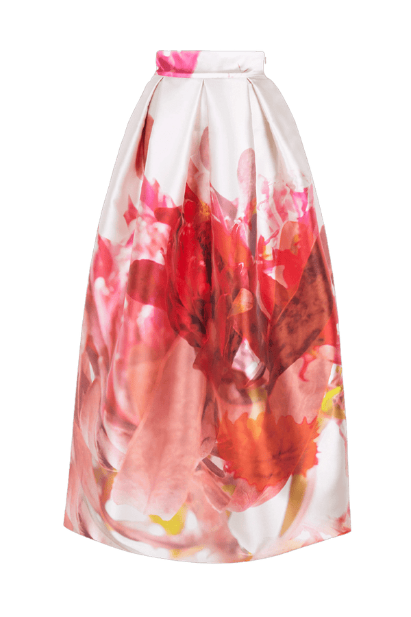 Faltenrock aus Duchesse bodenlang mit Motiv Protea aus der Art Edition