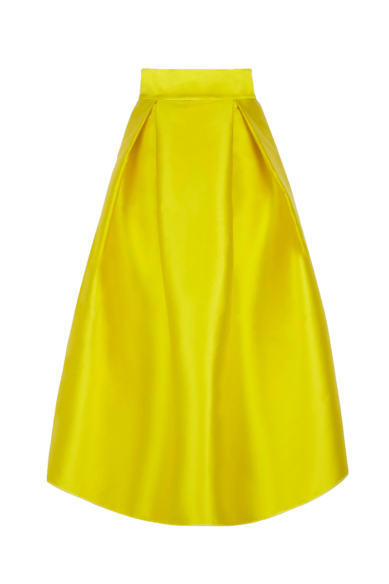 Faltenrock aus Duchesse knöchellang in Lemon