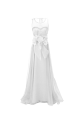 Weichfallendes Brautkleid der Extraklasse aus Seidenorganza und Seidensatin in Lichtgrau